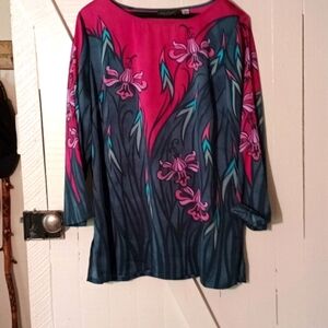 Bob Mackie Tunic Floral Pink and Green Vintage